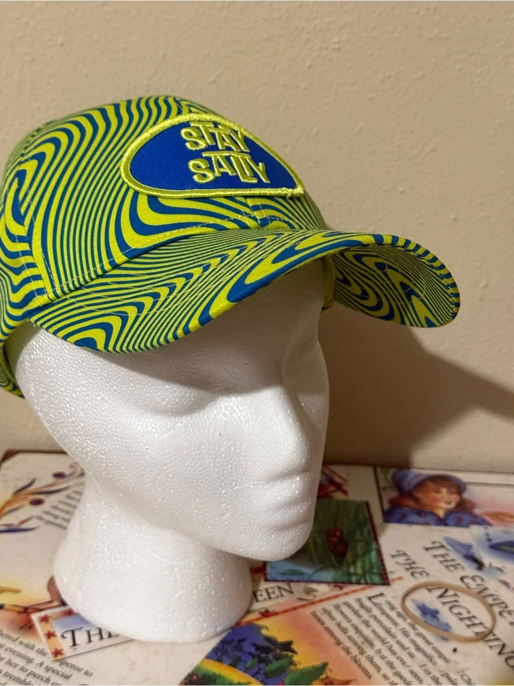 Stay Salty Neon Green and Blue Adjustable Baseball Hat. OS.
